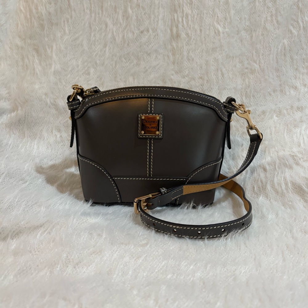 Dooney & Bourke Smooth Leather Zip Top Gray Crossbody Bag